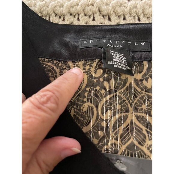 VINTAGE Boxy Apostrophe Printed Kimono Top Women's sz  20-22W gold and black she - Picture 11 of 14
